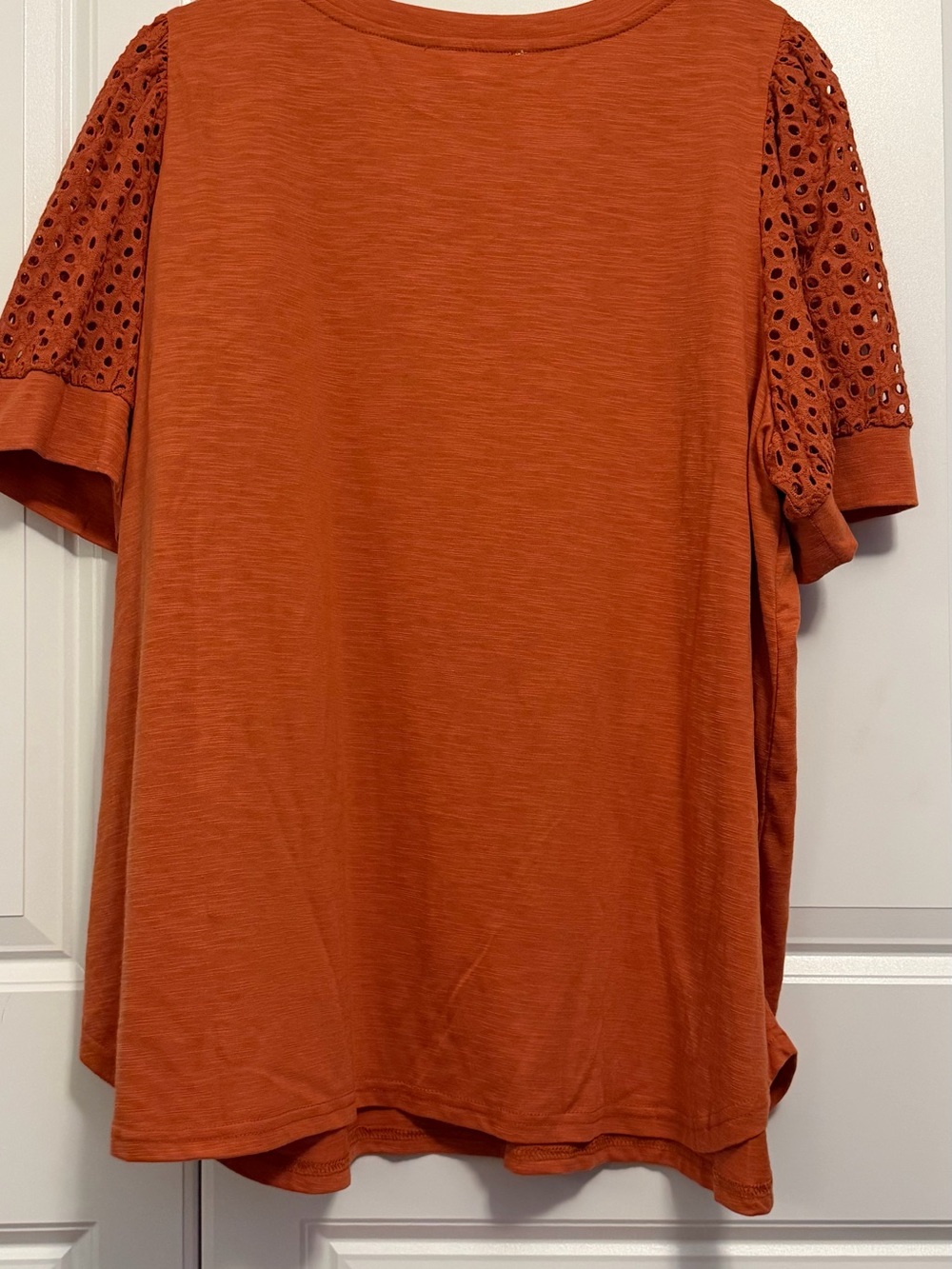Jane & Delancey Burnt Orange Puff Sleeve Eyelet Top - Picture 3 of 3